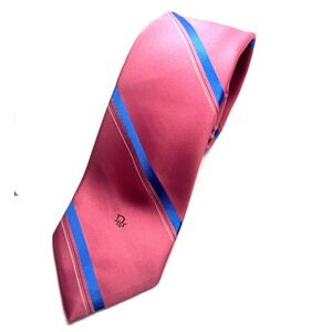 Christian Dior Tie Pink with Blue Stripes Elegant Necktie Business Formal